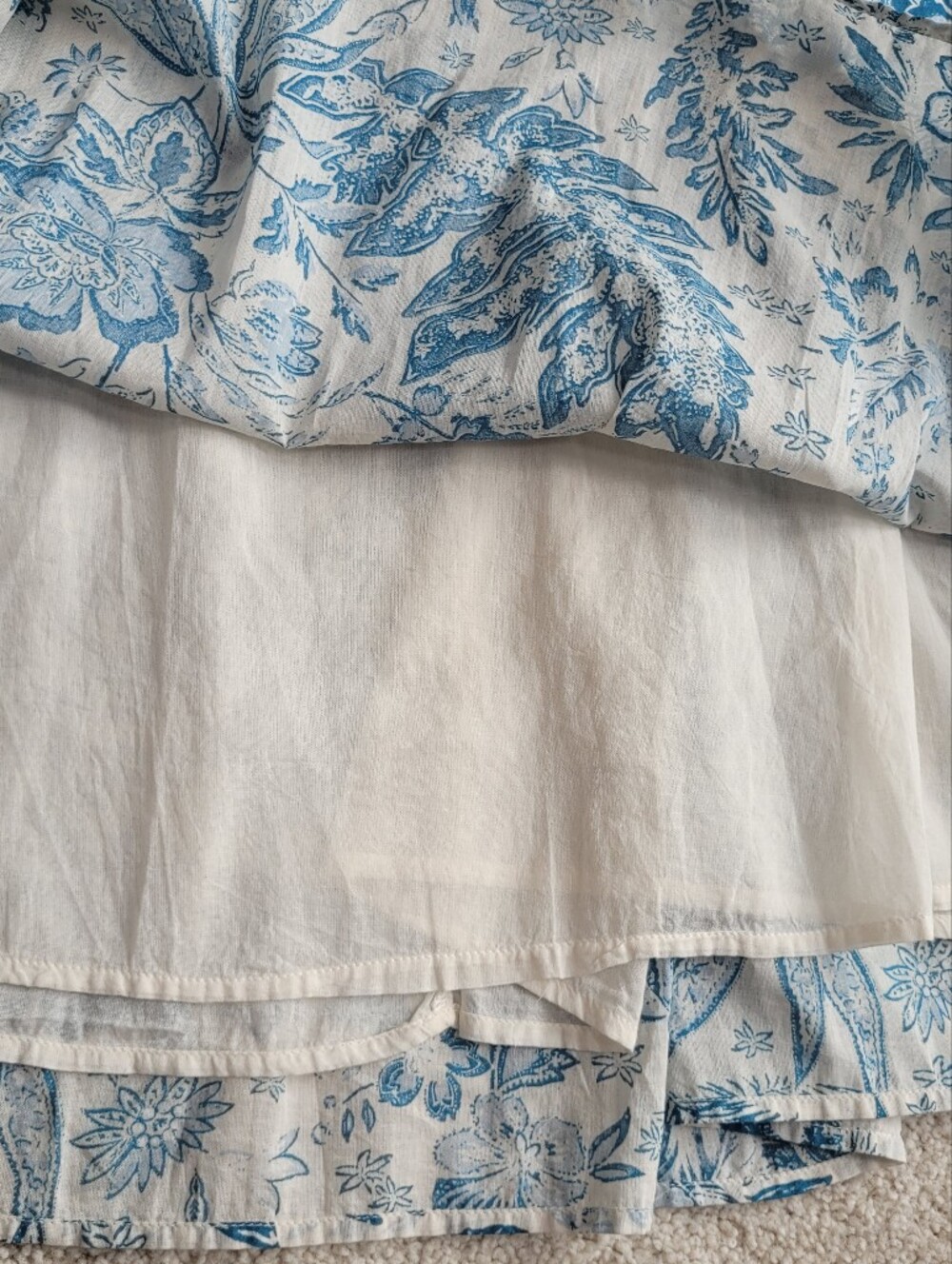 Elan Blue & White Tropical Floral Tiered Maxi Skirt 100% Cotton Elastic Waist S - Picture 7 of 8